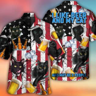 Beer And Black Cat American Flag Vintage - Hawaiian Shirt - Owl Ohh - Owl Ohh
