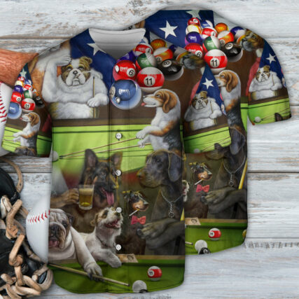 Billiard Independence Day Funny Dogs - Baseball Jersey - Owl Ohh - Owl Ohh