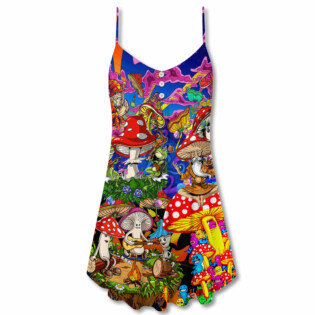 Hippie Mushroom Happy Together - V-neck Sleeveless Cami Dress - Owl Ohh - Owl Ohh