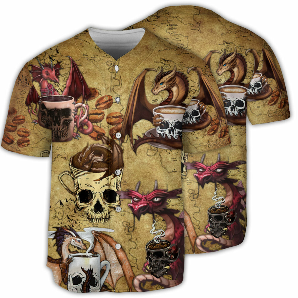 Dragon Love Coffee And Skull - Baseball Jersey - Owl Ohh - Owl Ohh