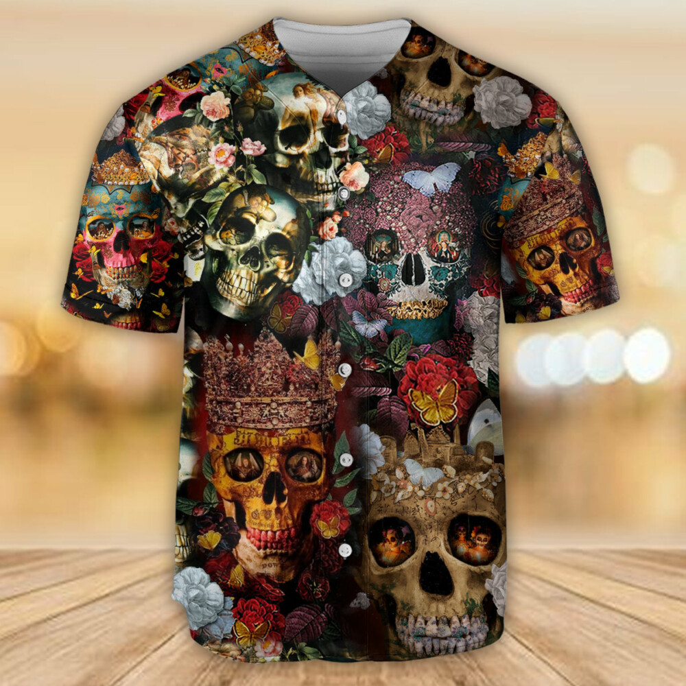 Skull Queen Love Flowers - Baseball Jersey - Owl Ohh - Owl Ohh