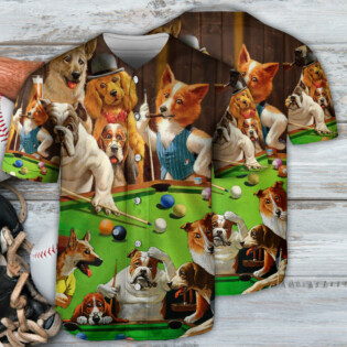 Billiard Dogs Playing Pool - Baseball Jersey - Owl Ohh - Owl Ohh