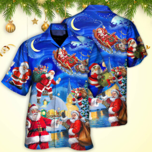 Christmas Santa Claus In The Town Magic Night Art Style - Hawaiian Shirt - Owl Ohh - Owl Ohh
