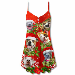 Christmas Dogs Christmas Pitbulls Are Family - V-neck Sleeveless Cami Dress - Owl Ohh - Owl Ohh