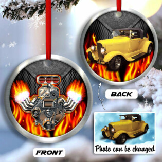 Hot Rod Christmas Flame Merry Xmas Custom Photo Personalized - Circle Ornament - Owl Ohh - Owl Ohh