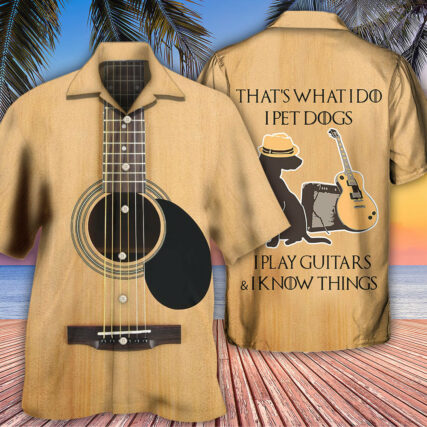 Guitar I Pet Dog I Play Guitar I Know Things - Hawaiian Shirt - Owl Ohh - Owl Ohh