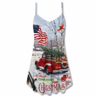 Christmas All Hearts Come Home Red Truck With Cardinal - V-neck Sleeveless Cami Dress - Owl Ohh - Owl Ohh