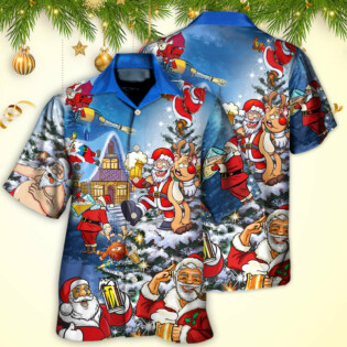 Christmas Funny Santa Claus Drinking Beer Troll Xmas - Hawaiian Shirt - Owl Ohh - Owl Ohh