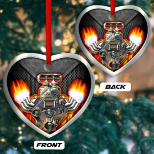 Hot Rod Christmas Flame Merry Xmas - Heart Ornament - Owl Ohh - Owl Ohh