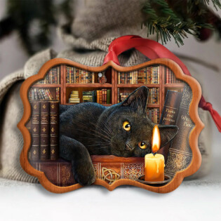 Christmas Black Cat Funny Lover Book Library Decor Tree Hanging - Horizontal Ornament - Owl Ohh - Owl Ohh