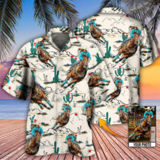 Cowboy Barrel Racing Tropical Desert Custom Photo - Hawaiian Shirt - Owl Ohh - Owl Ohh