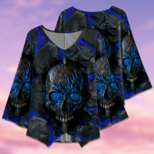 Skull Blue Lighting Style - V-neck T-shirt - Owl Ohh - Owl Ohh