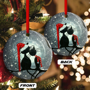 Christmas Cat Couple Lover With Moon - Circle Ornament - Owl Ohh - Owl Ohh