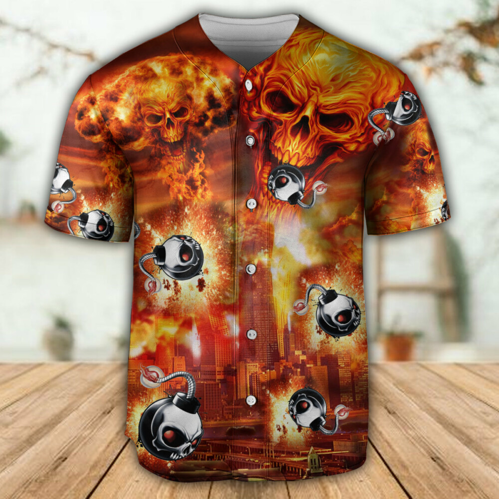 Skull On Fire Fire - Baseball Jersey - Owl Ohh - Owl Ohh