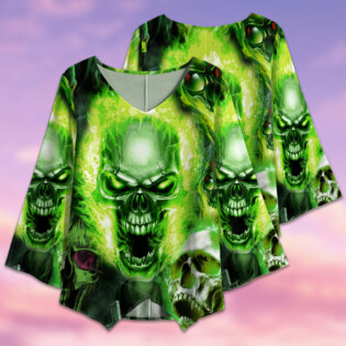 Skull Green Fear No Man - V-neck T-shirt - Owl Ohh - Owl Ohh