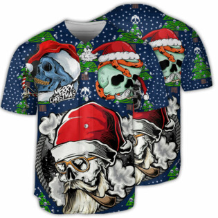 Skull With Santa Hat Merry Christmas - Baseball Jersey - Owl Ohh - Owl Ohh