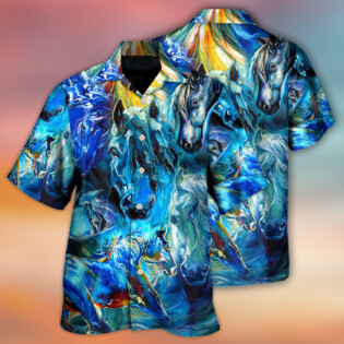 Horse Face Blue Light Cool Art Style - Hawaiian Shirt - Owl Ohh - Owl Ohh