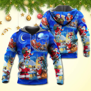 Christmas Santa Claus In The Town Magic Night Art Style - Hoodie - Owl Ohh - Owl Ohh