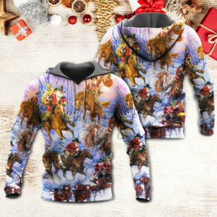 Christmas Santa And Horse Ho Ho Ho Everywhere Merry Xmas - Hoodie - Owl Ohh - Owl Ohh