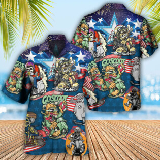 Scooter And Skull USA Flag - Hawaiian Shirt - Owl Ohh - Owl Ohh