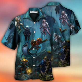 Diving Under The Blue Sea Art Style - Hawaiian Shirt - Owl Ohh - Owl Ohh