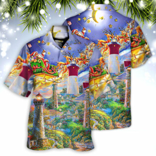 Lighthouse Christmas Santa Home The Light Is - Hawaiian Shirt - Owl Ohh - Owl Ohh
