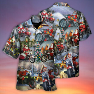Christmas Santa Claus Driving Motorcycle Bike Gift Light Art Style - Hawaiian Shirt - Owl Ohh - Owl Ohh