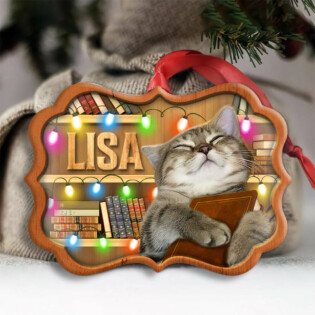 Christmas Funny Cat Lover Book Library Light Decor Tree Hanging Custom Photo Personalized - Horizont Ornament - Owl Ohh - Owl Ohh