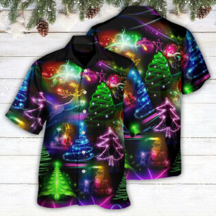 Christmas Neon Art Christmas Tree And Snowman Style - Hawaiian Shirt - Owl Ohh - Owl Ohh