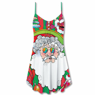 Christmas Santa Claus Psychedelic Colorful Hippie - V-neck Sleeveless Cami Dress - Owl Ohh - Owl Ohh