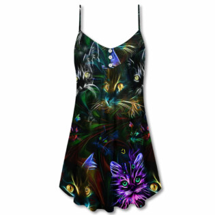 Cat Lovely Don't Care - V-neck Sleeveless Cami Dress - Owl Ohh - Owl Ohh
