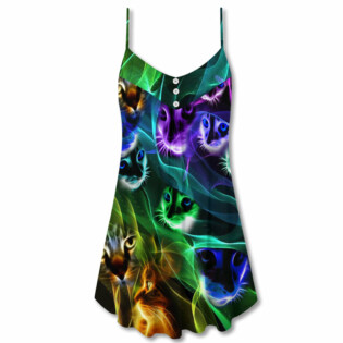 Cat Awesome Flash Neon Style - V-neck Sleeveless Cami Dress - Owl Ohh - Owl Ohh