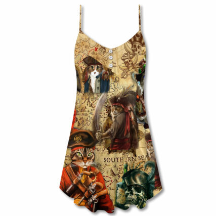 Cat Pirate Amazing Cool Style - V-neck Sleeveless Cami Dress - Owl Ohh - Owl Ohh