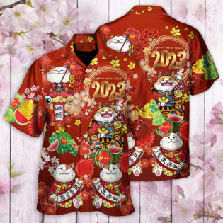 Tet Holiday Cat Happy New Year 2023 - Hawaiian Shirt - Owl Ohh for men and women, kids - Owl Ohh