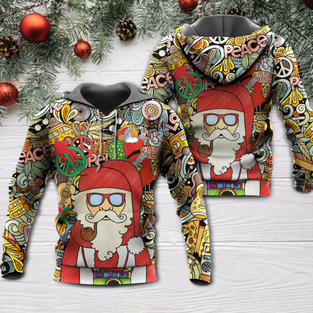 Christmas Hippie Santa Claus Love & Peace Cartoon Style - Hoodie - Owl Ohh - Owl Ohh