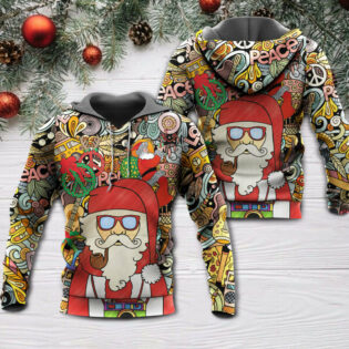 Christmas Hippie Santa Claus Love & Peace Cartoon Style - Hoodie - Owl Ohh - Owl Ohh