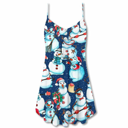 Christmas Happy Snowman Xmas - V-neck Sleeveless Cami Dress - Owl Ohh - Owl Ohh