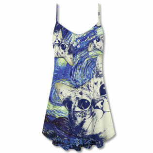 Cat Love Life Cute - V-neck Sleeveless Cami Dress - Owl Ohh - Owl Ohh