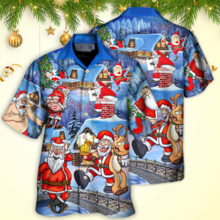 Christmas Santa Claus Drunk Beer Troll Happy Xmas - Hawaiian Shirt - Owl Ohh - Owl Ohh