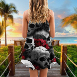 Skull Death Love Rose - V-neck Sleeveless Cami Dress - Owl Ohh - Owl Ohh