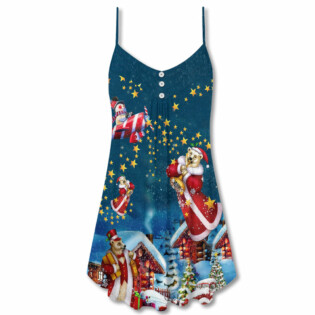 Christmas Bear Santa Happy - V-neck Sleeveless Cami Dress - Owl Ohh - Owl Ohh