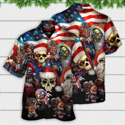 Skull Xmas US Flag Horror Skeleton - Hawaiian Shirt - Owl Ohh - Owl Ohh