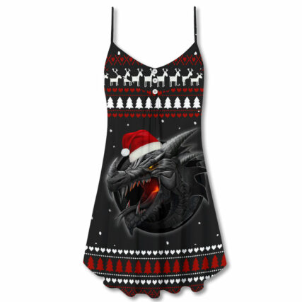 Christmas Dragon Merry Christmas Stronger - V-neck Sleeveless Cami Dress - Owl Ohh - Owl Ohh