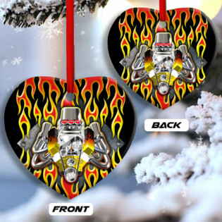 Hot Rod Christmas Flame Christmas Is Coming - Heart Ornament - Owl Ohh - Owl Ohh