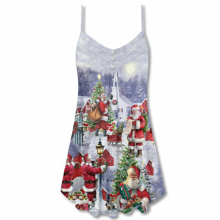 Christmas Santa Claus Is Coming Merry Xmas - V-neck Sleeveless Cami Dress - Owl Ohh - Owl Ohh