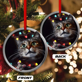 Cat With Mouse Art Style - Circle Ornament - Owl Ohh - Owl Ohh