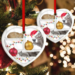 Christmas Cat On Bookshelf - Heart Ornament - Owl Ohh - Owl Ohh