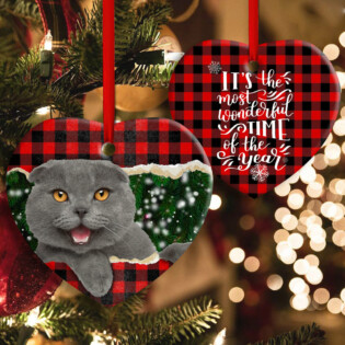 Christmas Cat Happy Meowy Xmas - Heart Ornament - Owl Ohh - Owl Ohh