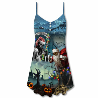 Christmas Santa Claus Skull - V-neck Sleeveless Cami Dress - Owl Ohh - Owl Ohh