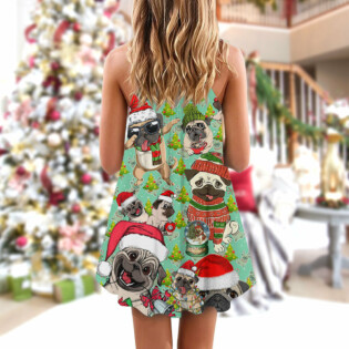 Pug Dog Pugmas Santa Merry Christmas Snow - V-neck Sleeveless Cami Dress - Owl Ohh - Owl Ohh